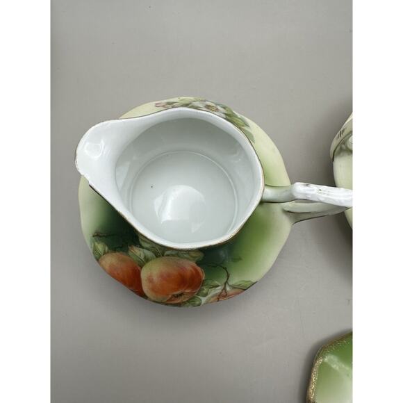 Antique P.T. Bavaria Tirschenreuth Hand Painted Apple Cream and Sugar bowl w Lid - Picture 6 of 9